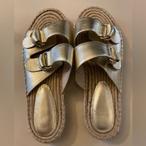 Joie Gold Espadrille Slide Sandal - womens size 8 - gold